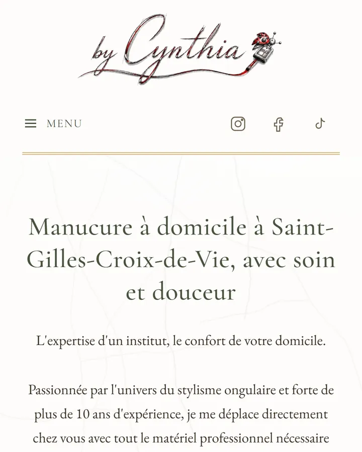 Page d'accueil du site by Cynthia sur mobile
